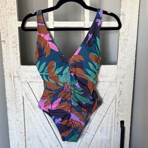 NWT Shade & Shore Shirred Multicolor Swimsuit